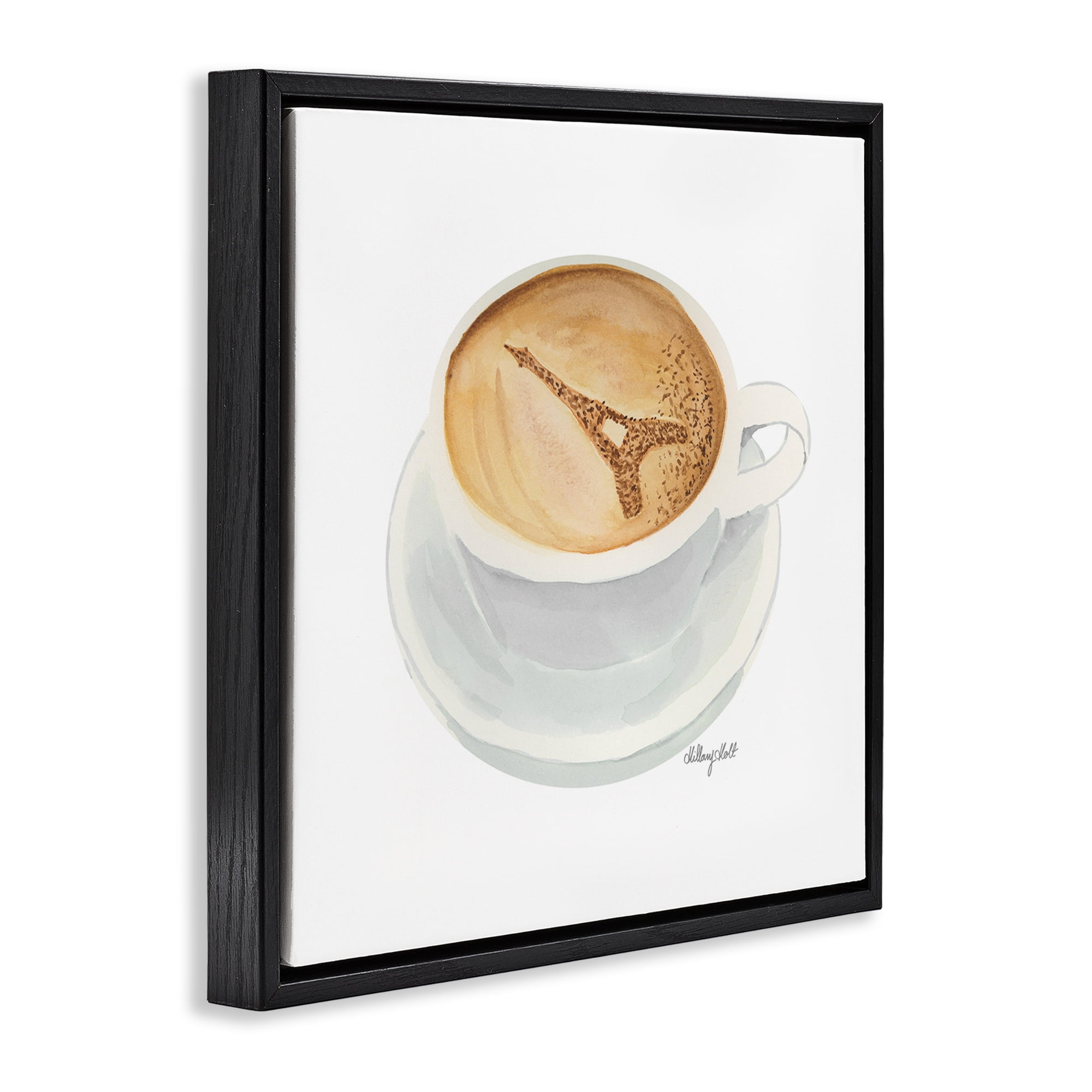 Stupell Industries Eiffel Tower Latte Black Framed Floater Canvas Wall Art, design by Hillary Holt