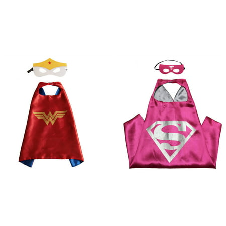Supergirl & Wonder Woman Costumes - 2 Capes, 2 Masks w/Gift Box by