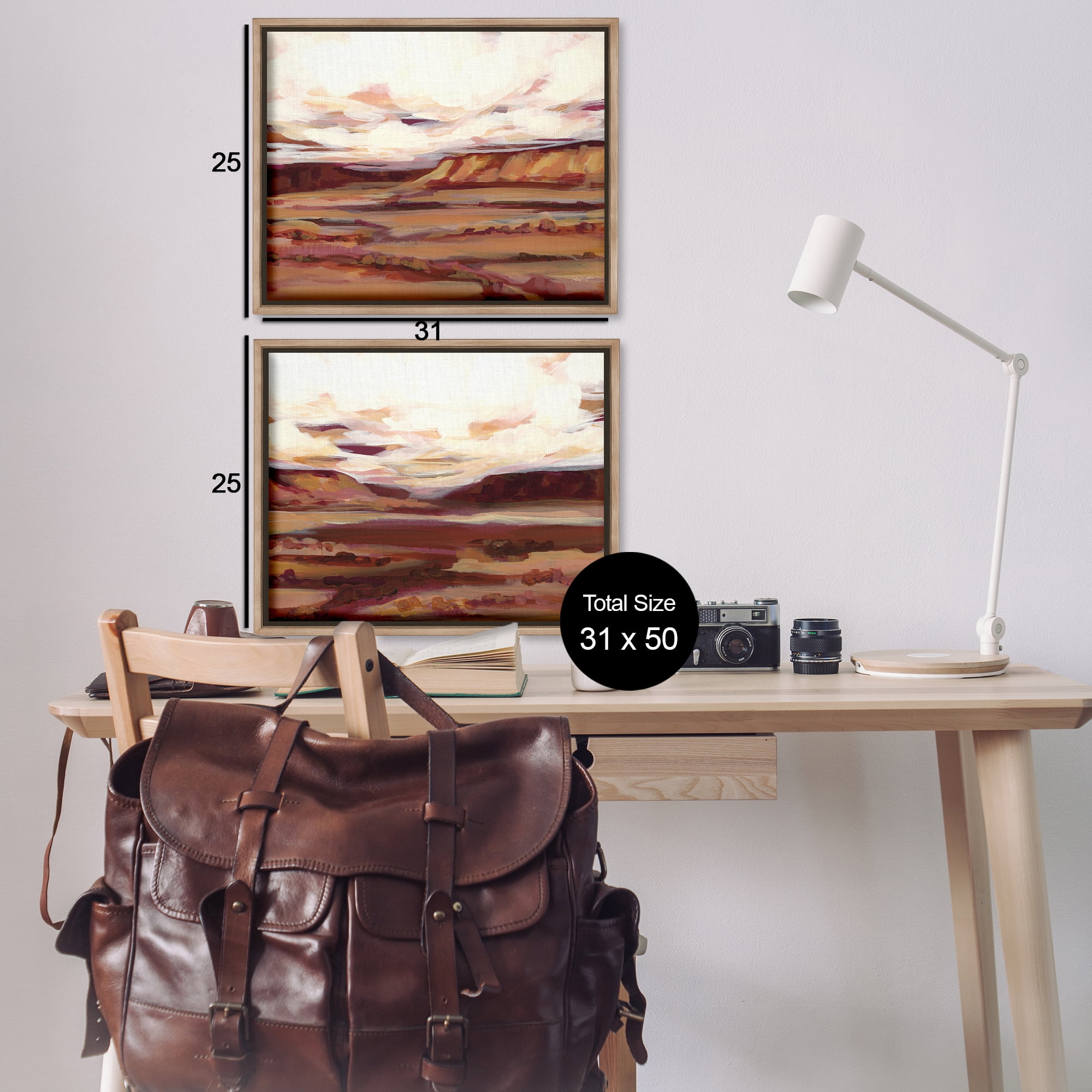 Stupell Industries Mauve Mesa Abstract Landscape Landscape & Nature Painting Brown Floater Framed Canvas Art Print Wall Art, 31 x 25, Set of 2