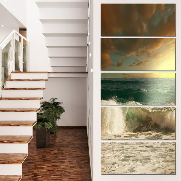 Rushing Waves under Heavy Clouds - Beach Photo Canvas Print
