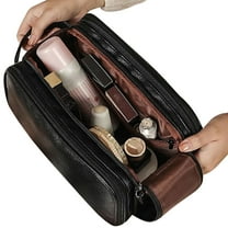 Hovmgk Makeup Bag, Cosmetic Organizer, Large-Capacity Portable Leather with 8 Compartments for Brushes & Toiletries, Beauty Supplies & Travel Accessories, Organized Secure Storage, Black