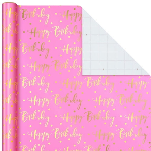 pink birthday wrapping paper roll