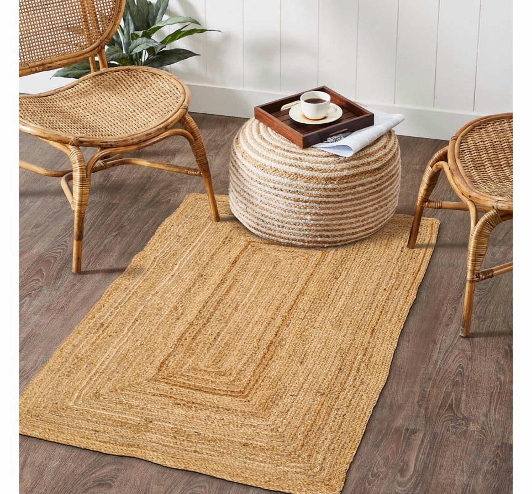 Handwoven Jute Area Rug Rustic Rectangular Beige Braided Reversible Carpet for Bedroom Living Room Entryway_10'X13'