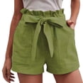thumbnail image 3 of Shorts for Women 2026 Summer Elastic High Waist Adjustable Tie Knot Wide Leg Loose Linen Casual Shorts with Pockets, 3 of 9