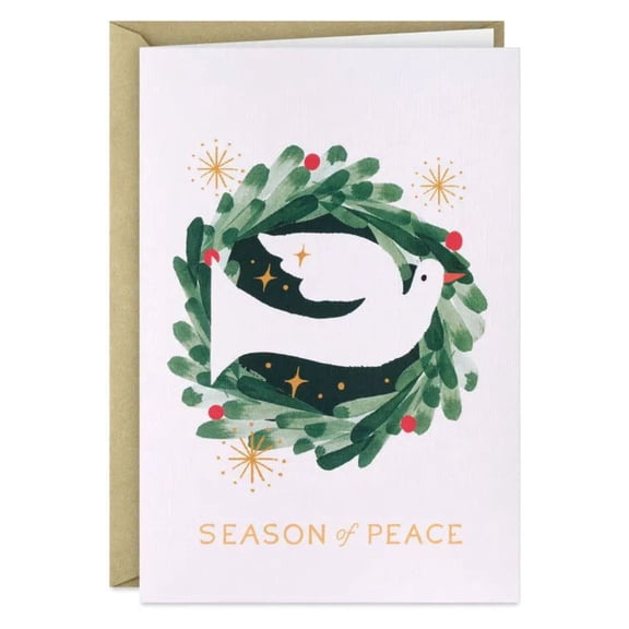 Season of Peace Christmas Card – Elegant Dove and Wreath Design – Perfect Holiday Greeting Card – Includes Envelope, Blank Inside for Personal Messages