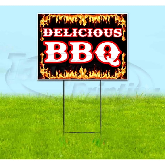 Delicious Bbq (18" x 24") Yard Sign, Includes Metal Step Stake