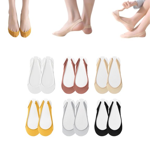 6 Pairs Women Ball of Foot Cushion Socks Ultra Low Cut Liner Socks with Invisible Slingback for Women for Heels(72-Multicolor*6)