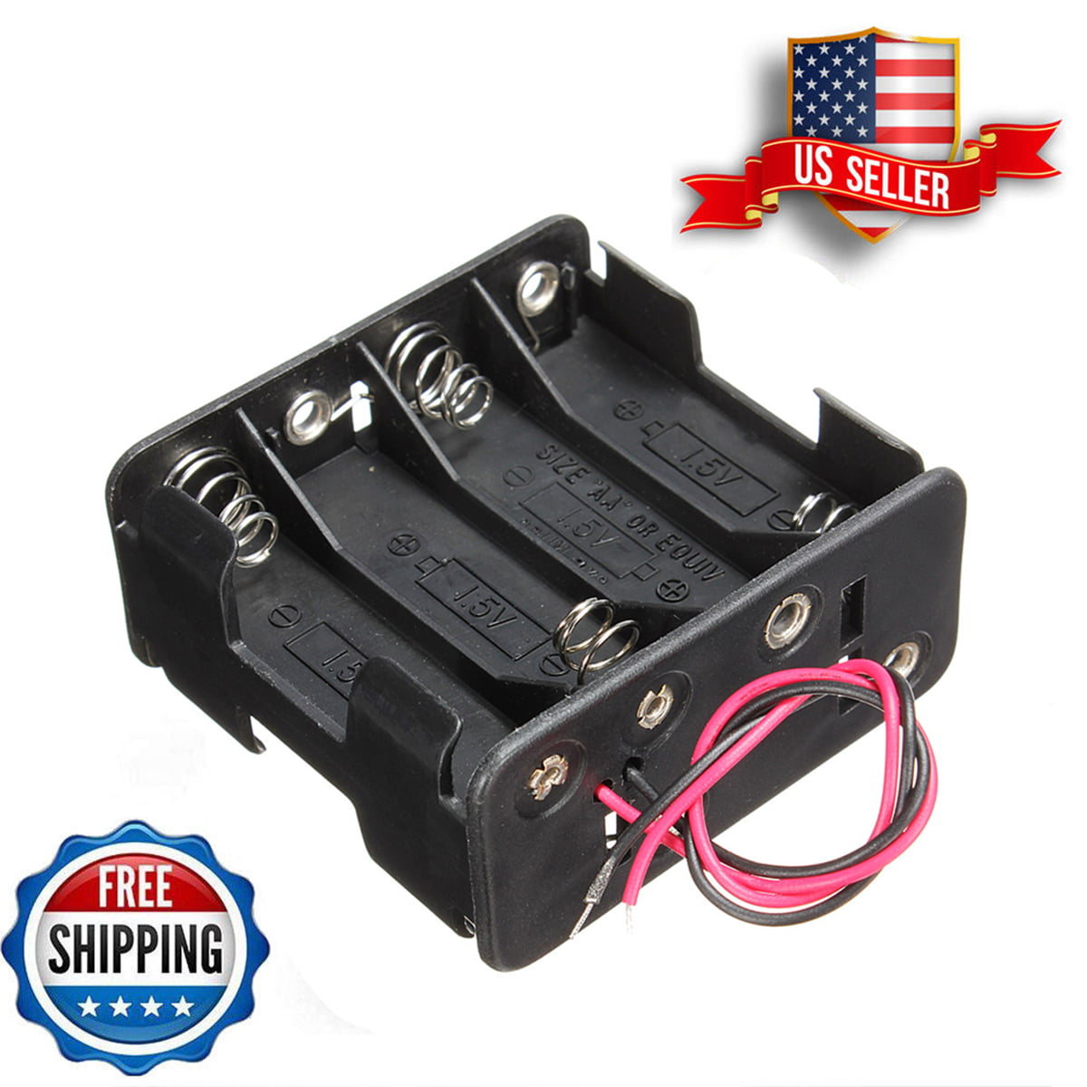Battery Holder Dual-side 4-AA Cells Case Box With 6" Cable Leads