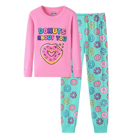 

CYCHELRY Donuts Pajamas for Girls Size 5 Snug Fit Cotton PJS Kids Sleepwear Cute Children Jammies Set