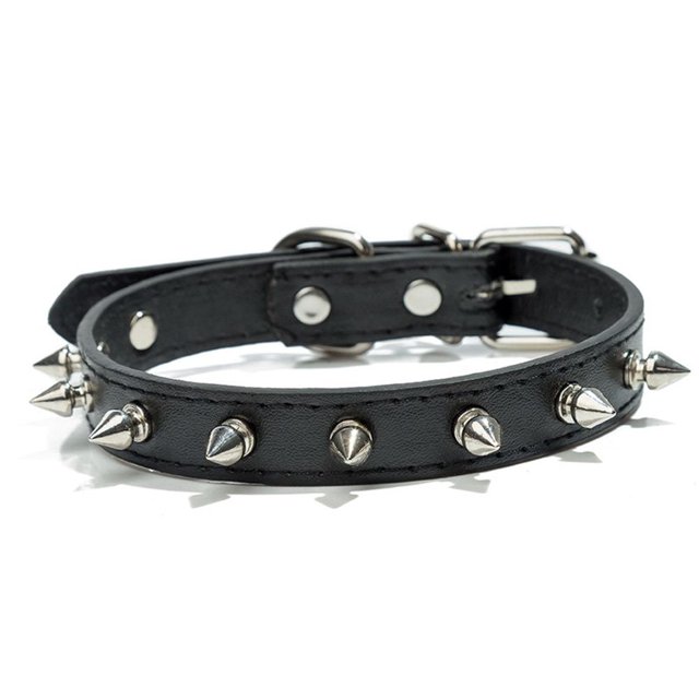 Small Medium Dogs Adjustable PU Leather Anti-Bite Neck Strap Pet Collar Dog Collars BLACK M