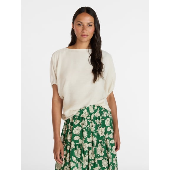Time and Tru Women's Boatneck Top with Dolman Sleeves, Sizes XS-XXXL