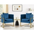 thumbnail image 7 of Velvet Accent Barrel Chairs Set of 2, Modern Arm Club Chair Set with Pillow for Living Room / Bedroom / Guest Reception, Channel Tufted, Gold Finish Base, Blue, 7 of 7