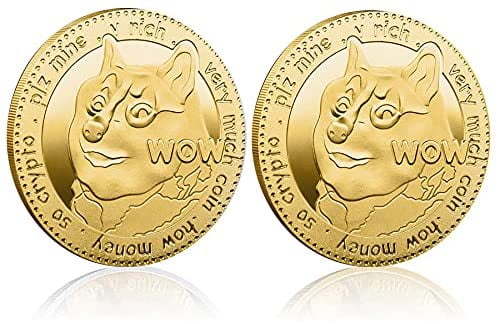 2pcs Gold Dogecoin Commemorative Coin Gold Plated Doge Coin 2021 Limited Edition Collectible Coin with Protective Case 