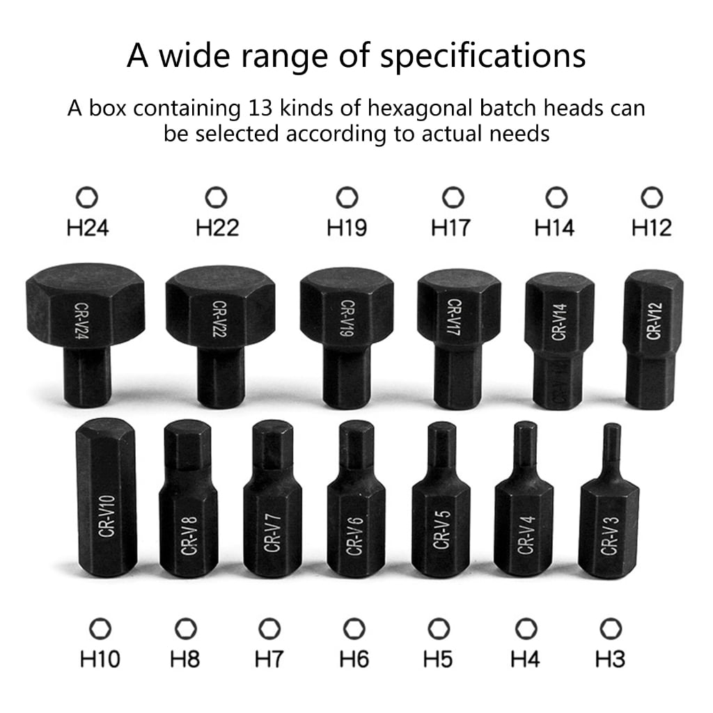 14Pcs Tools Impact Hex Bit Socket Set 1/2" Drive Hexagon Allen key 3mm-24mm