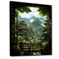 thumbnail image 2 of Designart "Window View of Japan Gardens II" Landscapes Framed Wall Art - Traditional Green Japan Hallway Framed Wall Art Decor, 2 of 6