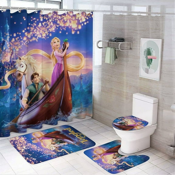 4 Piece Shower Curtain Set with Rugs Tangled Shower Curtain Bathroom Sets Decor Waterproof