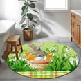 thumbnail image 4 of Round Area Rug 4ft, Easter Rabbits Wearing Potash Non-Slip Non-Shedding Floor Mat, Turquoise Flowers Washable Sturdy Carpet for Living Room Bedroom Home Decor, 4 of 9
