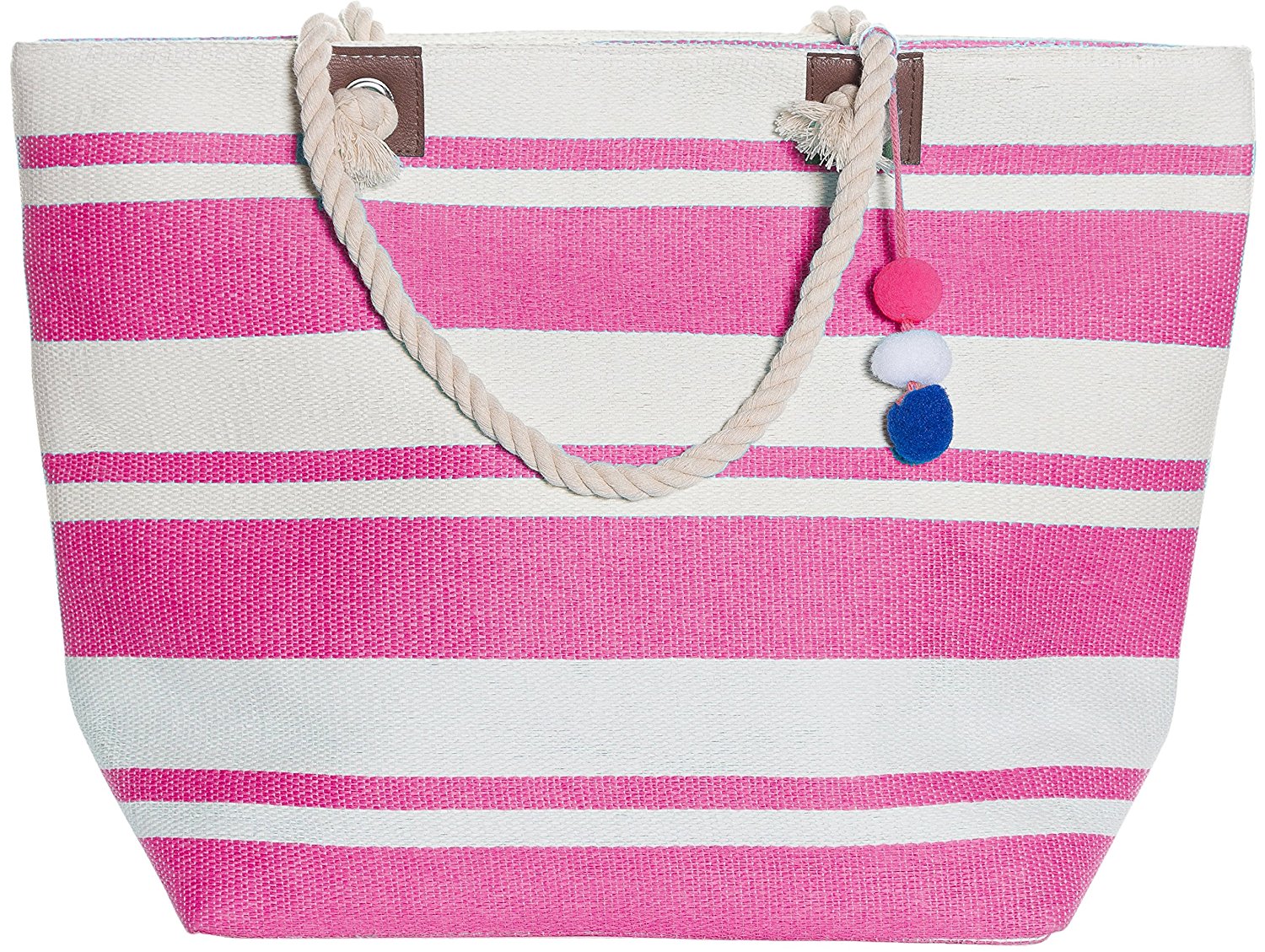 Beach Bag By Pier 17 Beach Tote Bag withTop Zipper Closure, Cotton