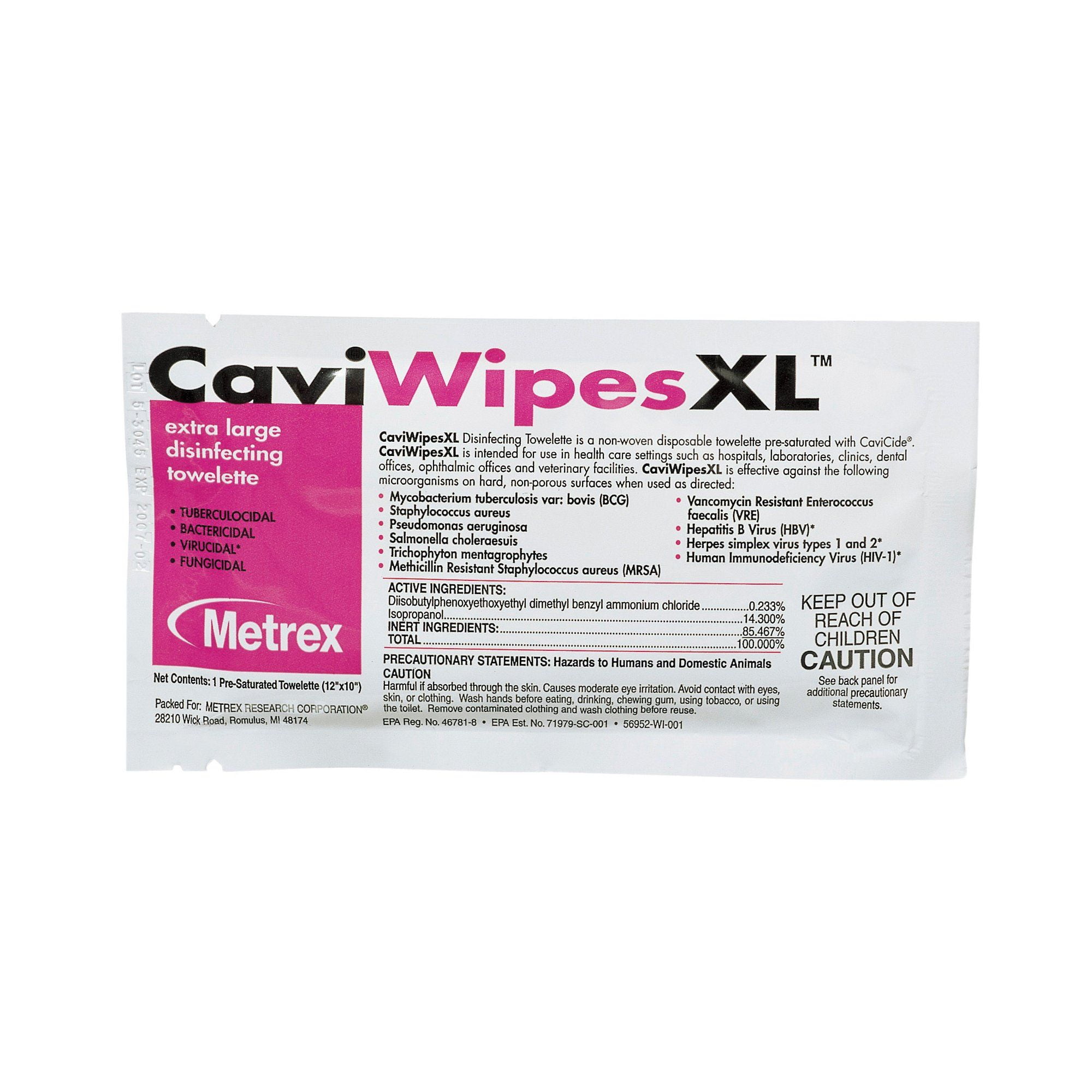 Metrex CaviWipes Surface Disinfectant Alcohol-Based Wipes, Non-Sterile, Disposable, Alcohol Scent, Individual Packet, 10 X 12 Inch (CS/300)