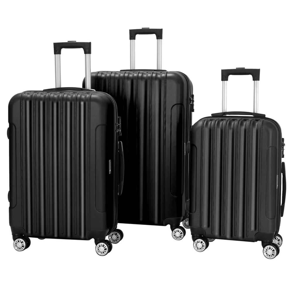 GLOBALWAY 3 Pcs Luggage Travel Set Bag ABS Trolley Suitcase w/TSA Lock Black