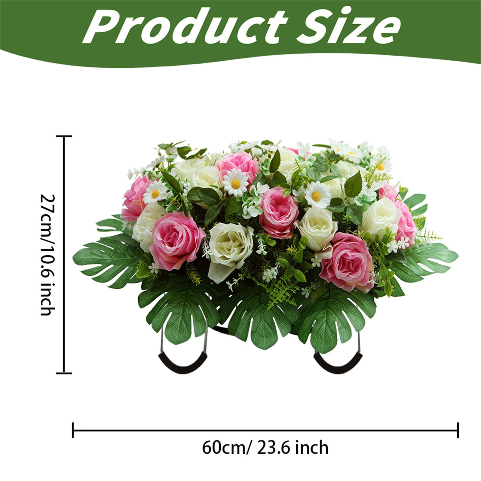 Headstone Flower Saddle, Cemetery Flower Saddle, Artificial Carnation Memorial Arrangement, UV Resistant Grave Saddle Decor, Memorial Day & Sympathy Cemetery Flowers, 23.6*10.6 inch