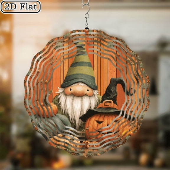 10-Inch -Sided Metal Wind Chime Spooky Halloween Gnome with Pumpkins Hat, Whimsical Garden Scene Decor for OutdoorIndoor Use, Perfect Halloween Gift for Lovers Trick-or-Treaters, Halloween