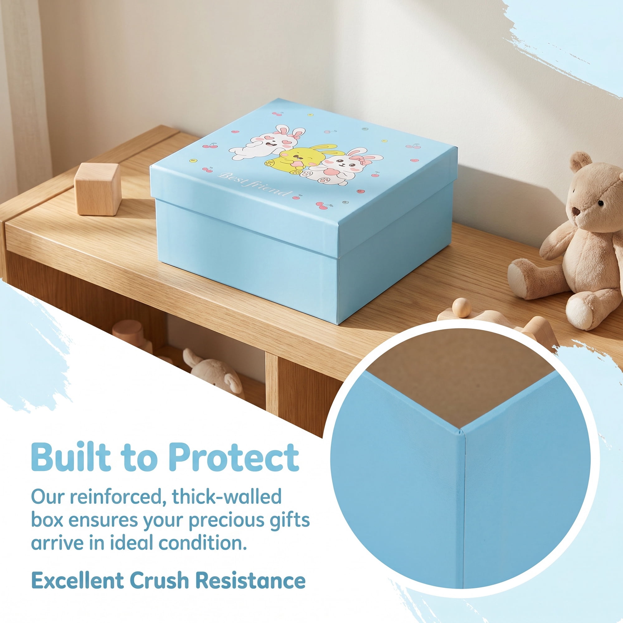 Unique Bargains Cute Cartoon Present Gift Box with Lids Blue 7.9"x7.9"x3.9"
