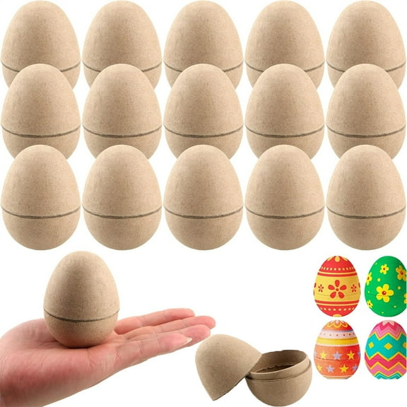 Tutuviw 20Pcs DIY Paper Mache Easter Eggs,3"Unpainted Empty Egg Bulk,Easter Craft Supplies Hollow Egg Game for Fillable Paintable,Easter Holiday Party Fake Egg Ornament (Khaki)