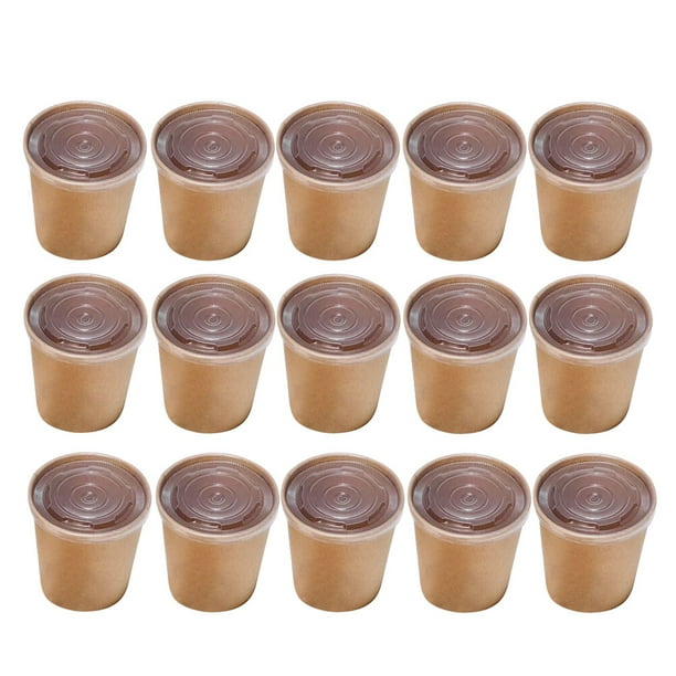 EeaseMX 50 vasos desechables de 12 oz para sopa caliente, gruesos, de papel kraft resistente al aceite, con tapas (50 vasos de papel + 50 tapas de polipropileno)