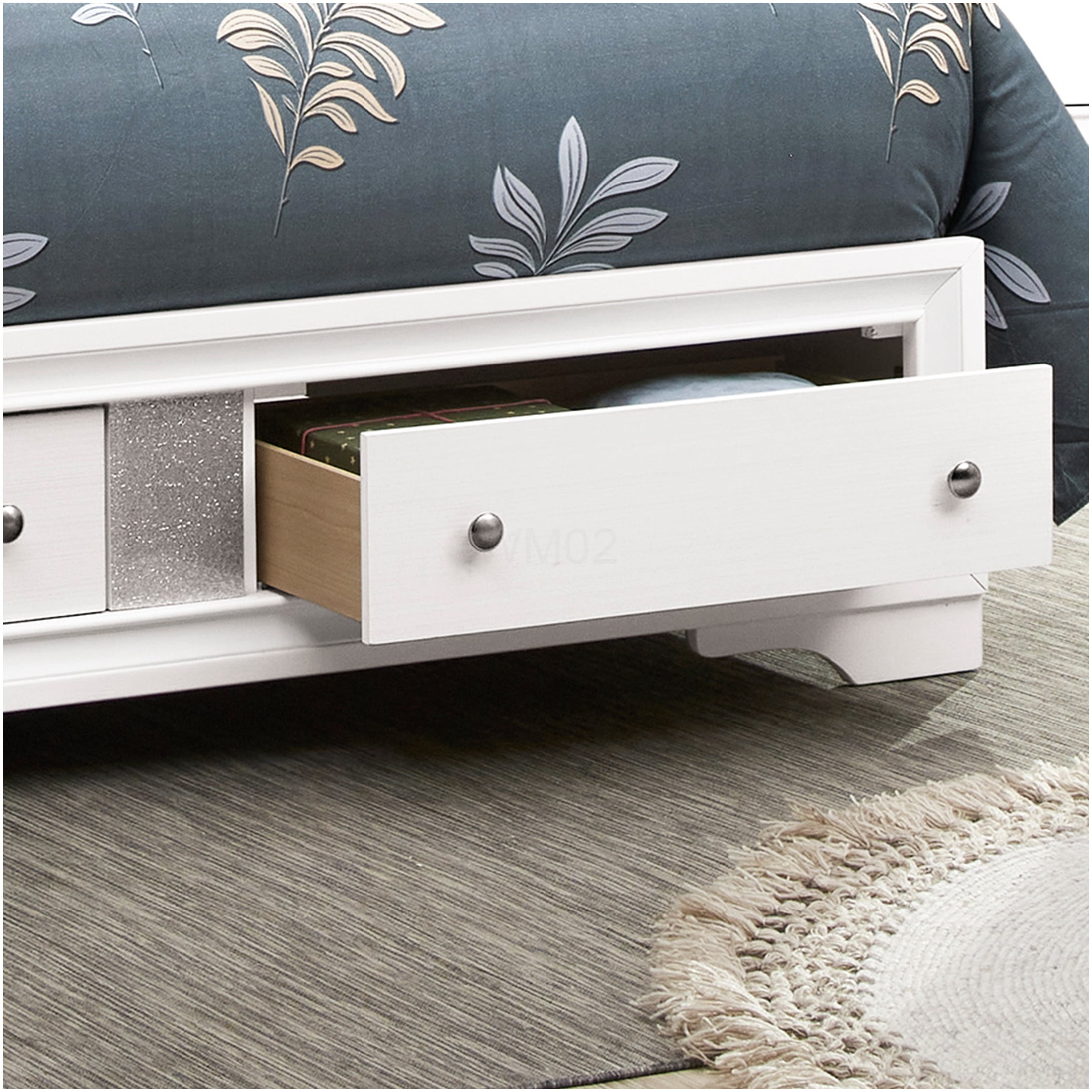 King Size Storage Bed Frame with Drawers, Modern Platform Bed with Acrylic Trim and Nickel Handles, No Box Spring Needed