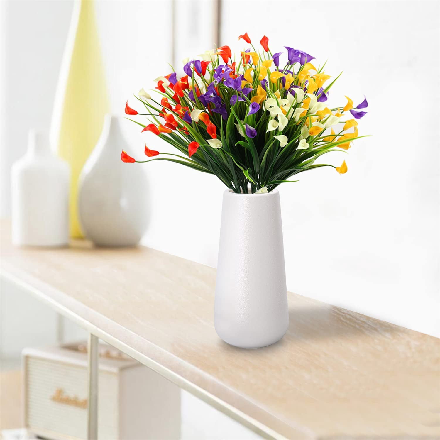 Morttic 16 Bundles Artificial Flowers for Outdoors - UV Resistant Fake Plants Outside,Faux Plastic Calla Lily Spring Flower for Porch Patio Decorations