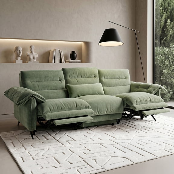 Aenkyo 108" Oversized 3-Seater Power Reclining Sofa with USB Ports and Footrest, Green