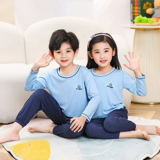 Spring Children's Modal Home Air-conditioning Suit Large Children's Solid Color Loose Long-sleeved Pants Pajamas Two-piece Set