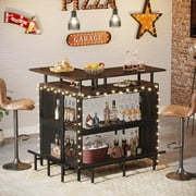 Tribesigns L-Shaped Liquor Bar Table with Stemware Racks and 2-Tier Shelves Corner Mini Bar Cabinet Coffee Bar Table