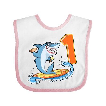 

Inktastic First Birthday Surfing Shark with Hot Dog and Ice Cream Gift Baby Boy or Baby Girl Bib