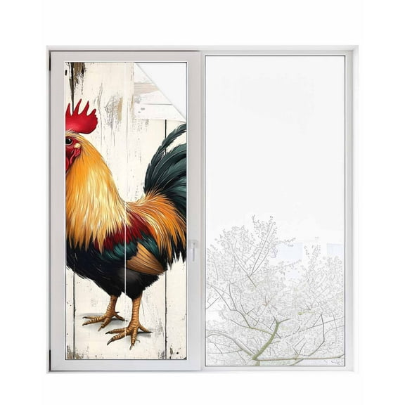 Window Privacy Film Retro Rooster Stained Glass Window Film Decorative Sun Block Window Cover Watercolor Animals Farmhouse Window Clings Static Adhesive Sticker for Bathroom 23.6"x59"