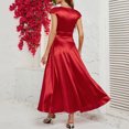 thumbnail image 3 of XIUH Women's Deep V Neck Solid Big Swing Dress Short Sleeve Ruffle Party Midi Dress Red 3 L, 3 of 3