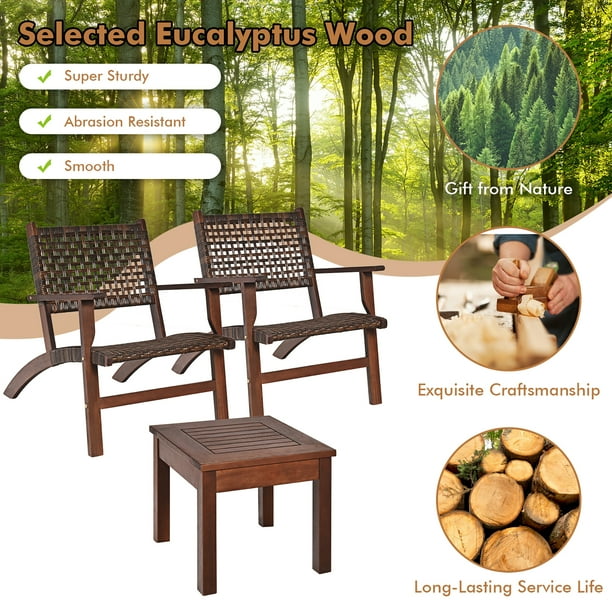 Gymax 3PCS Rattan Patio Chair Table Set Outdoor Furniture Set w