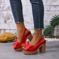thumbnail image 2 of Dakaela Women's Slingback Chunky Heels Sandals Open Toe Leather Bow Platform Wedge Dress Walking Pumps Shoes for Prom Wedding Party Red 8, 2 of 7