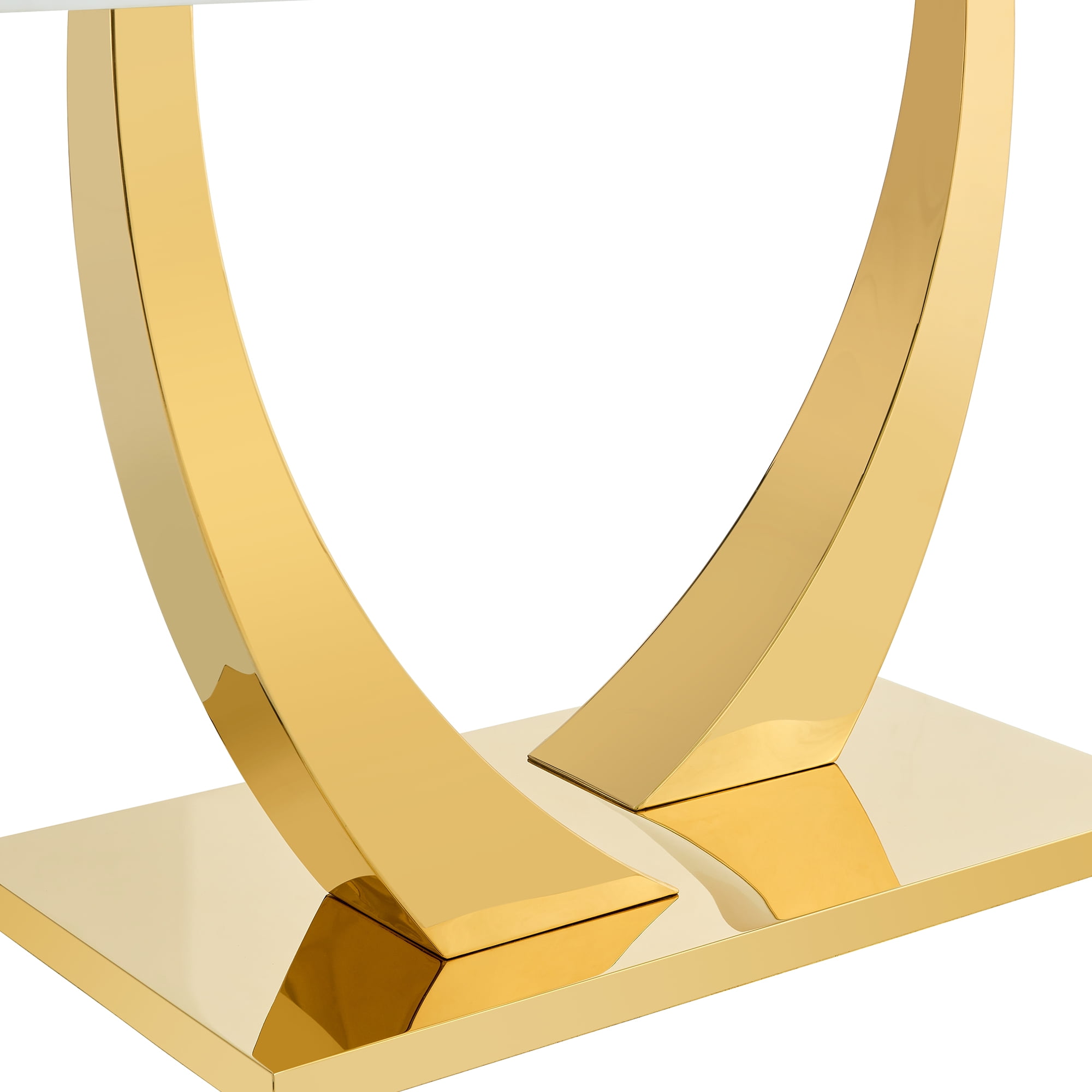 TesNus 71" Rectangular Dining Table, White Faux Marble Glass Top with Gold U Shaped Metal Base for Dining Room