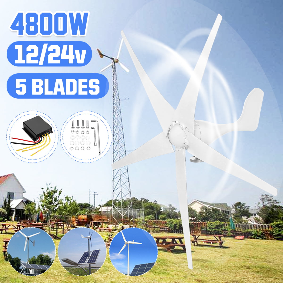 5 Blades Max 500W Wind Turbine Generator Kit Max DC 24V Option Aerogenerator NEW 