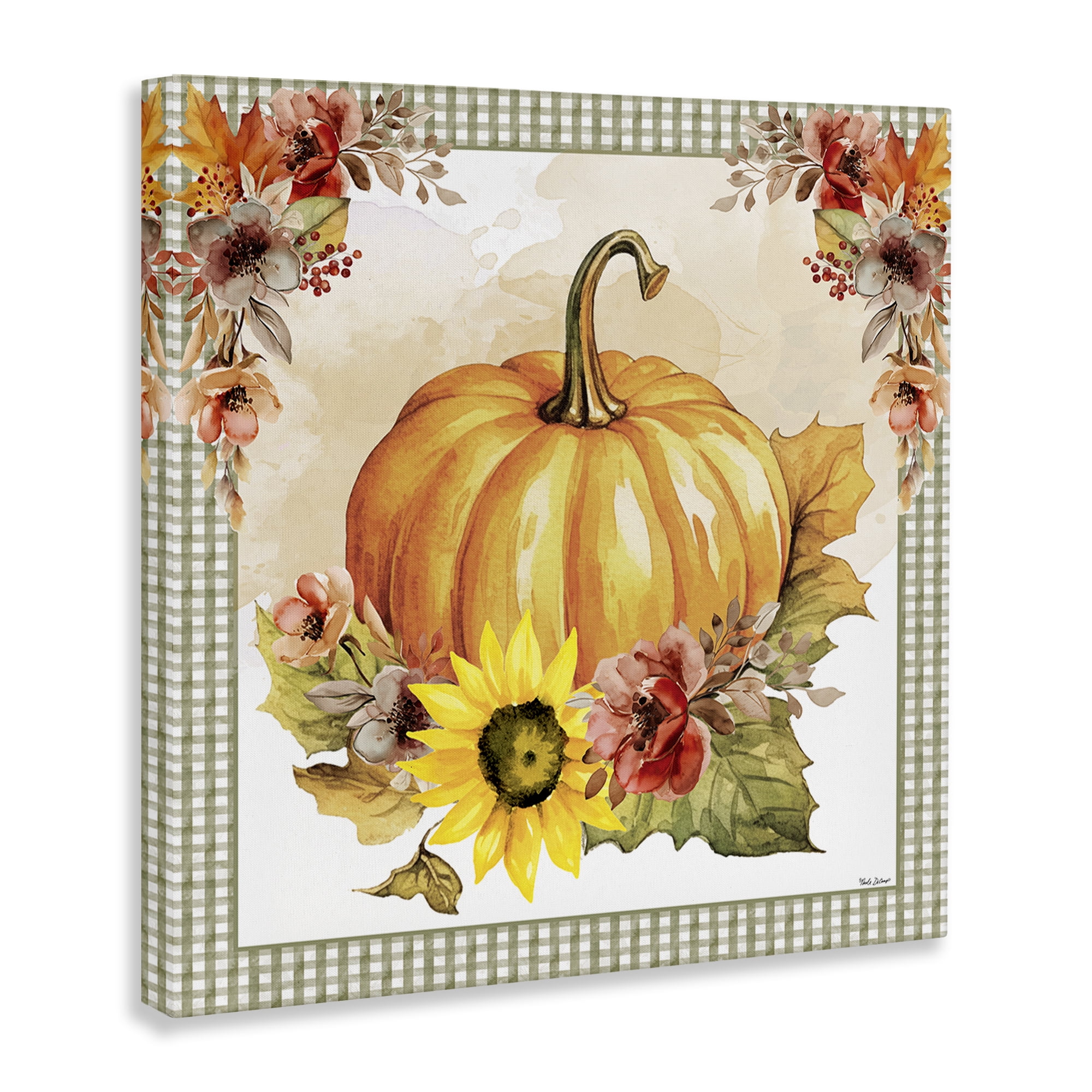 Stupell Industries Pumpkin with Flower Accent Botanical & Floral Painting Gallery Wrapped Canvas Art Prints Wall Art, 36 x 36