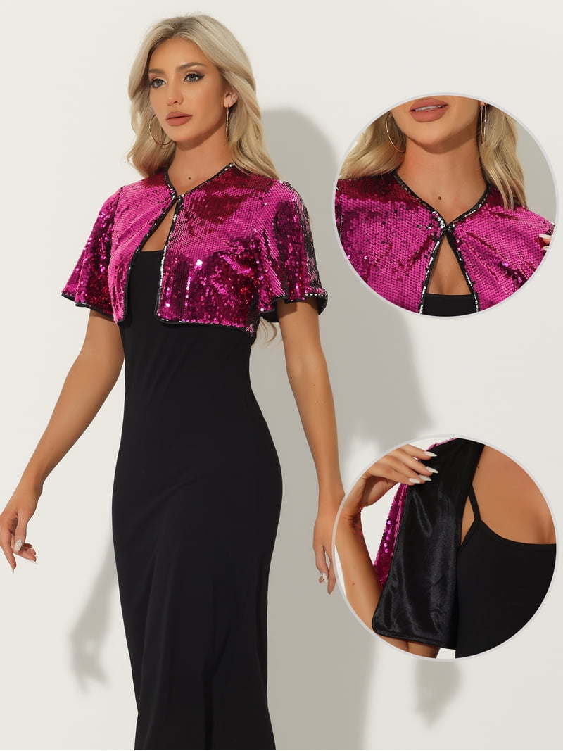 DARING DIVA Flared Sleeve Crop Shrug Bolero Glitter Jackets L