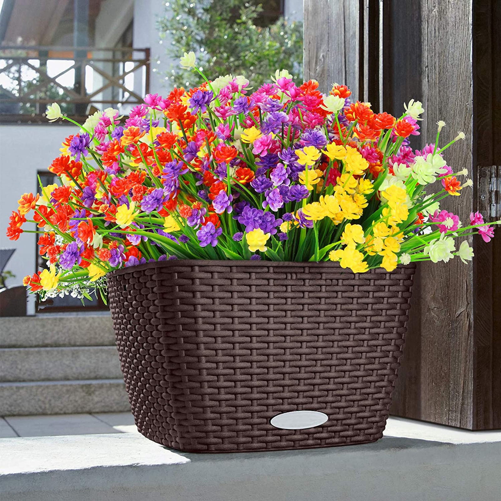 20 Bundles Artificial Flowers Outdoor, Faux Fake Flowers Plastic Floral Plants Spring Summer Decoration for for Spring Summer Garden Porch Window Patio Garden Decor, Multicolor