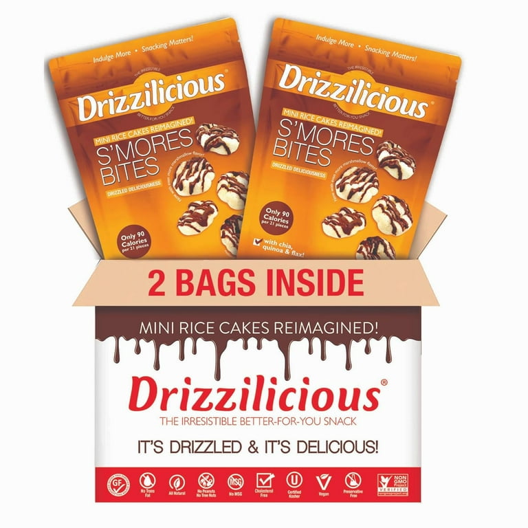 Drizzilicious Smores 4 Ounce 2 Pack Bites | Mini Snack Chocolatey Rice Cakes