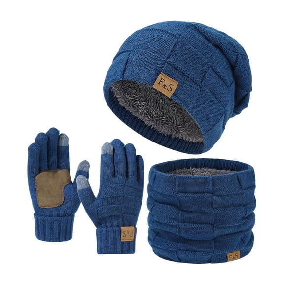 HNMKIU Winter Knitted Scarf Hat Set With Lined Neck Warmer For Cold Weather Daily Ensemble Navy - One Size