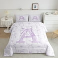 thumbnail image 2 of jejeloiu Monogrammed A Bedding Comforter Set,Cute Bowknot Bowtie Twin Comforter Sets,Light Purple White Bedding Set,Microfiber Room Decorative Reversible,2-Piece, 2 of 8