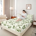 thumbnail image 4 of Feelyou Vintage Flower Floral Twin Sheet Sets, White Green Botanical Twin Fitted Sheet, Teens Girls Women Flat Sheet, Microfiber Bedroom Decor, 3-Piece, 4 of 7