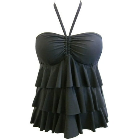Catalina Women's Plus-Size Tiered Ruffle Bandeau Tankini Swimsuit Top with Bra Cups