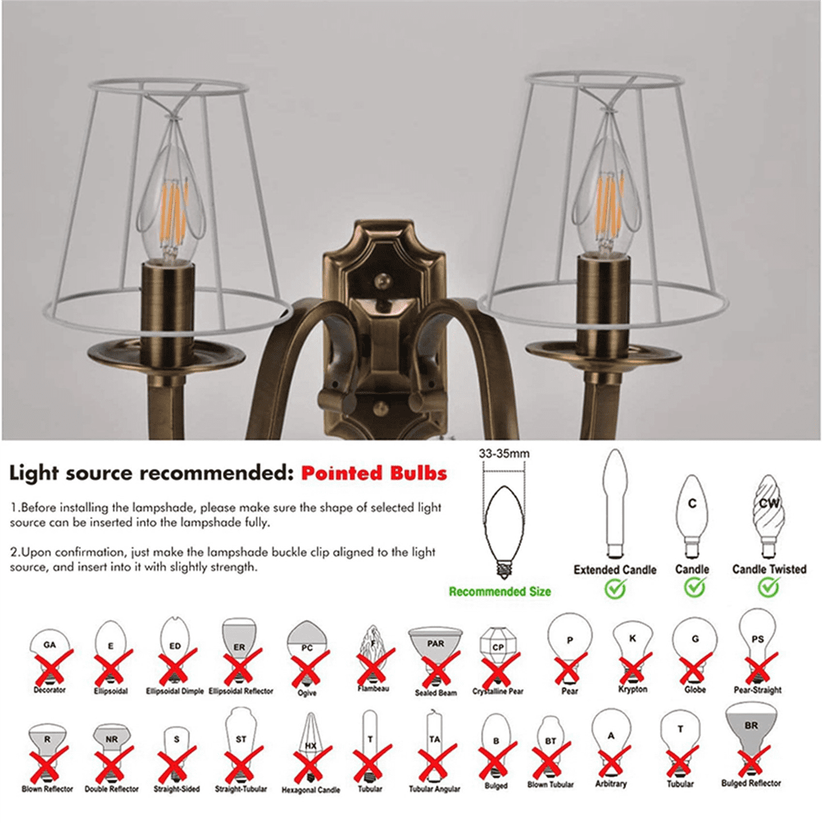 4 Pack Clip on Gauze Chandelier Lamp Shades Little Upright Wall Candle Light Lampshade (Gold)